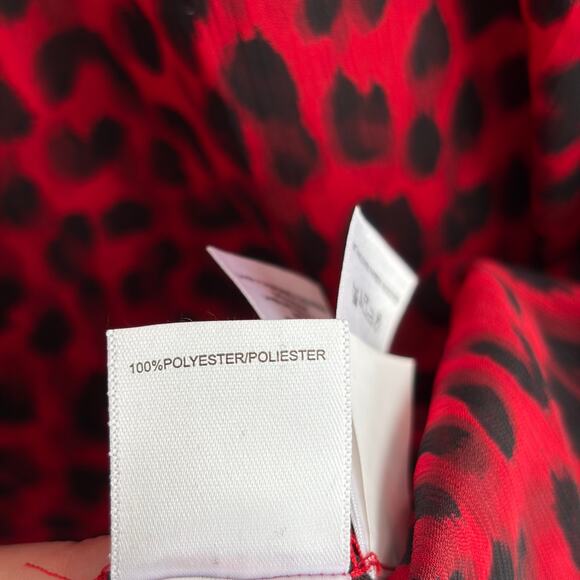 Rachel Roy Plus Sz 22W Sheer Red Black Leopard Ruffle Blouse Holiday Party Top - Picture 6 of 6